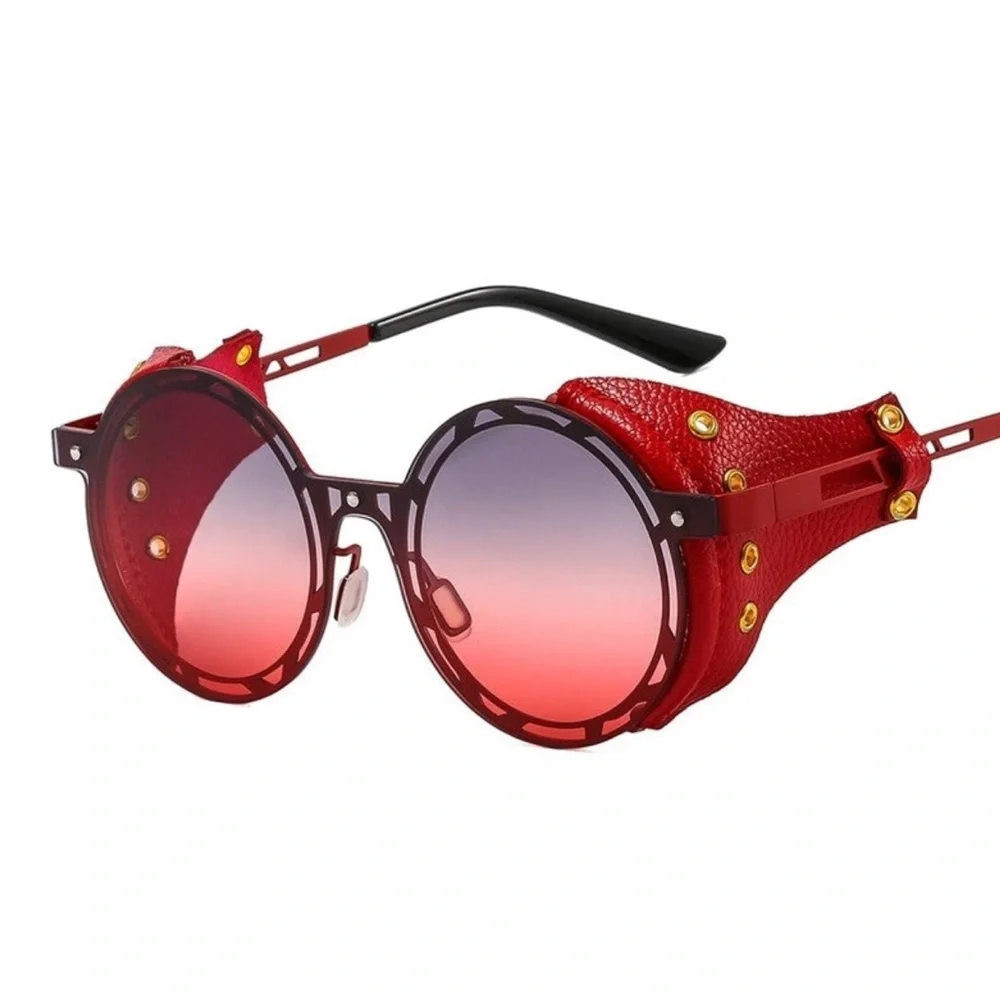 Red sunglasses with leather detail on sides - Picture 1 of 1